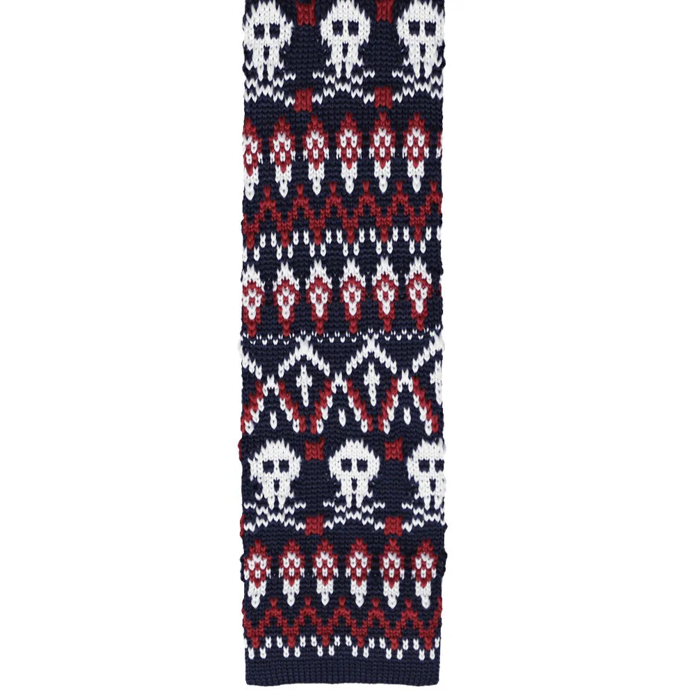 Skull and Crossbones Skinny Knit Tie, 2.25" Width