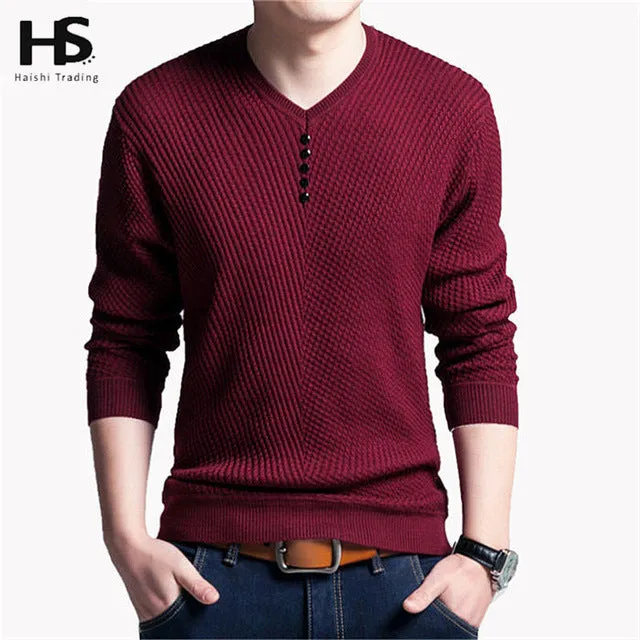 Solid Color Pullover Men V Neck Sweater Men Long Sleeve Shirt Mens Sweaters Wool Casual Dress Brand Cashmere Knitwear Pull Homme