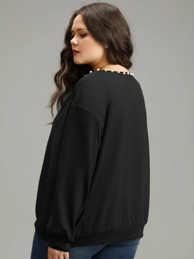 Solid Pearl Beaded Open Front Kimono