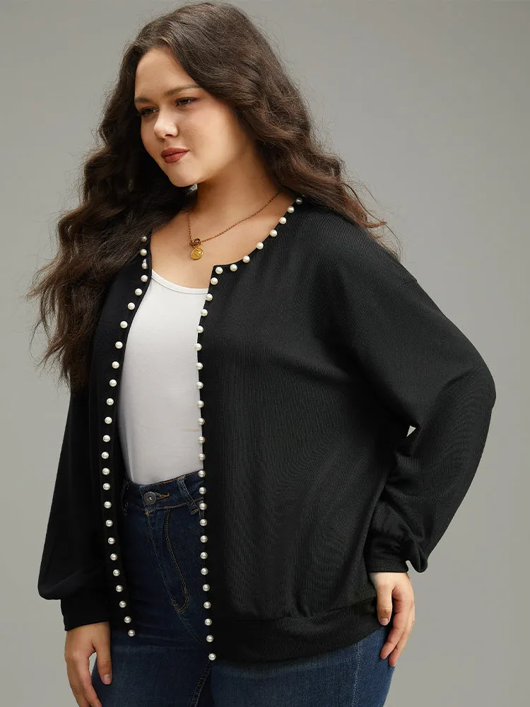 Solid Pearl Beaded Open Front Kimono