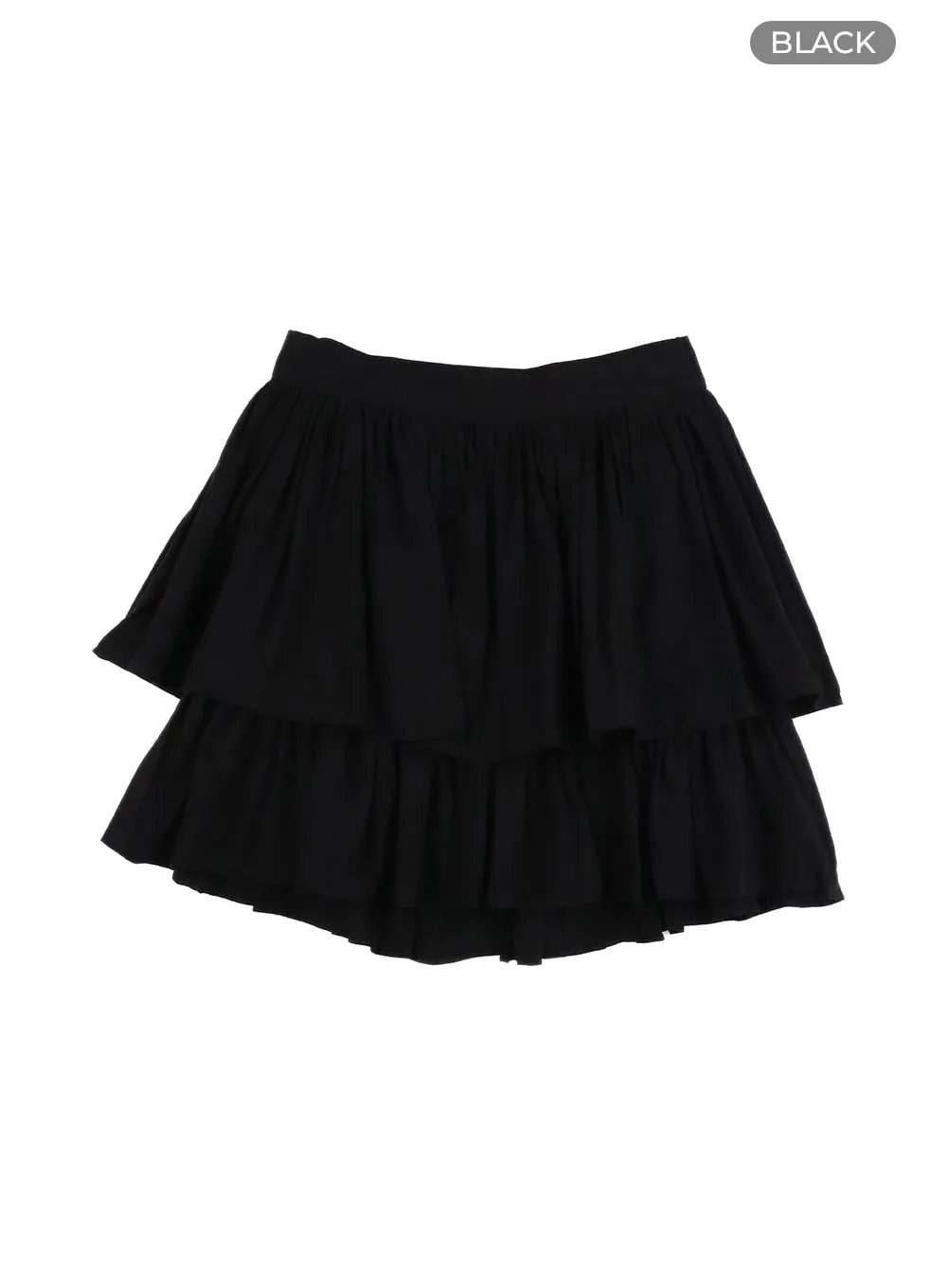 Solid Ruched Ruffle Hem Mini Skirt OY421