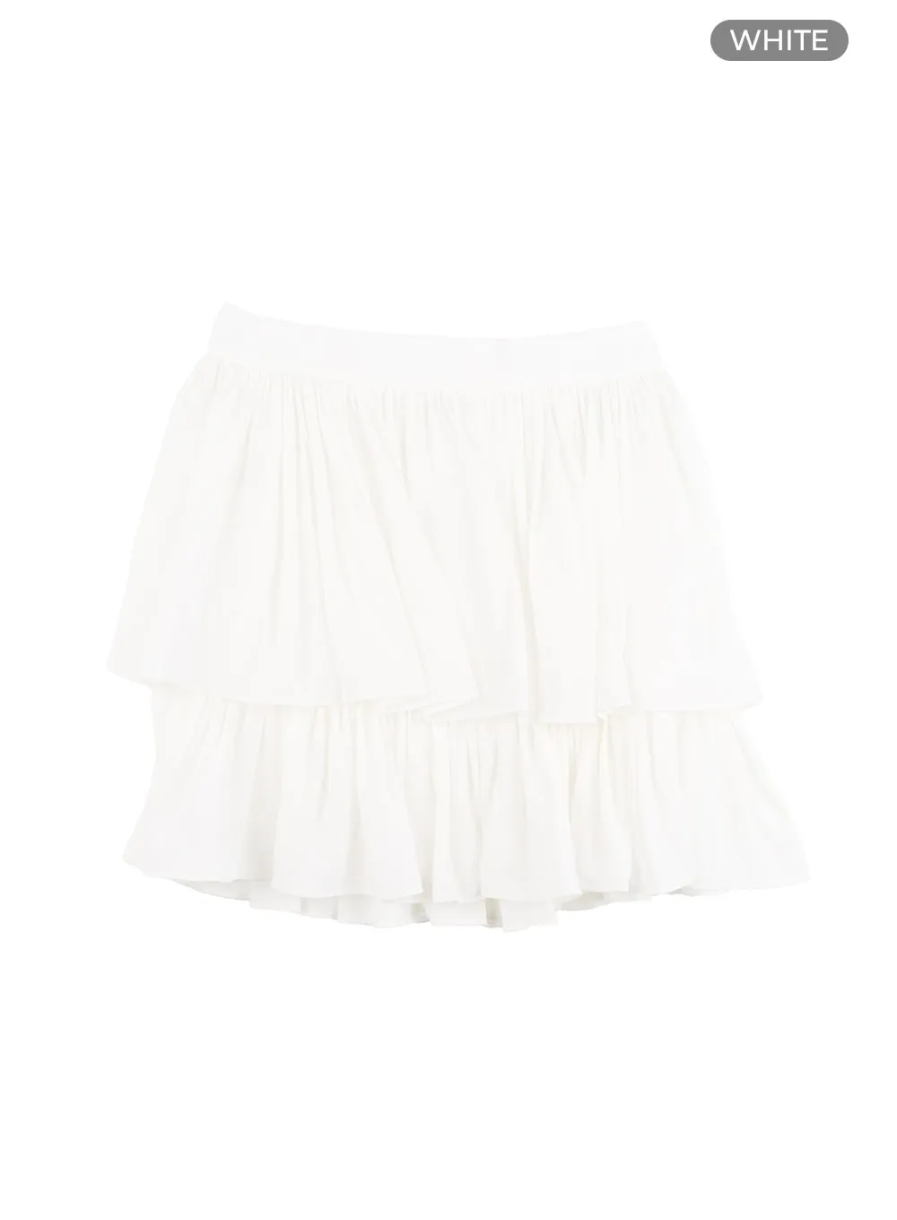 Solid Ruched Ruffle Hem Mini Skirt OY421