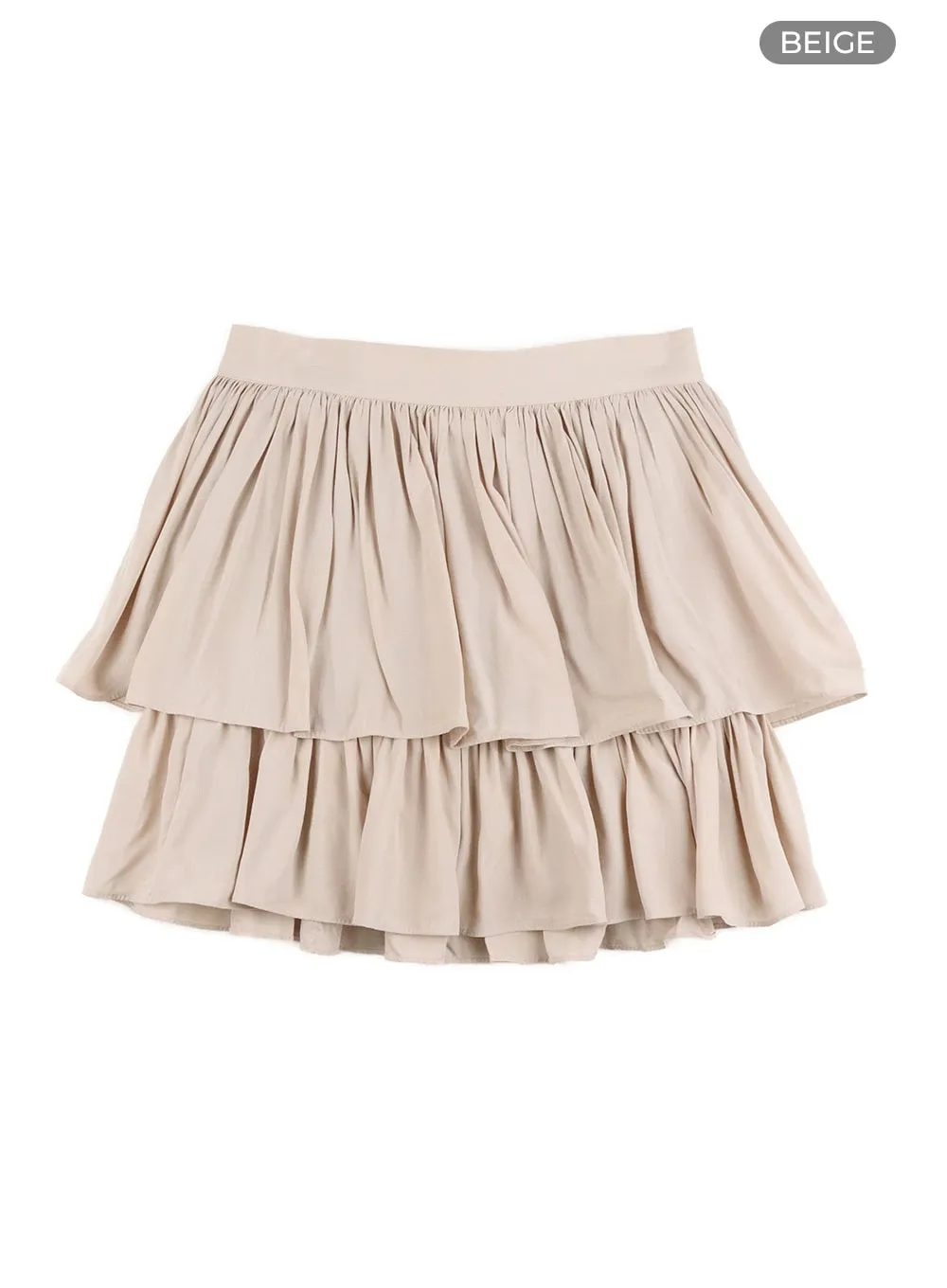 Solid Ruched Ruffle Hem Mini Skirt OY421