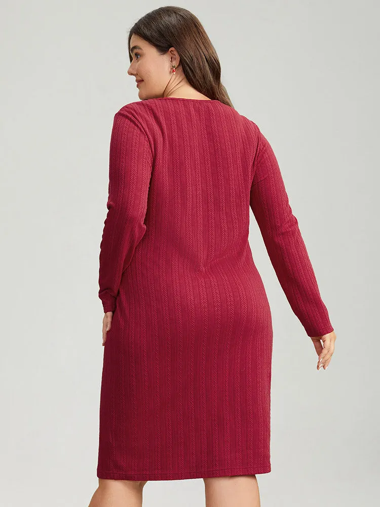 Solid Textured Metai Detail Dress