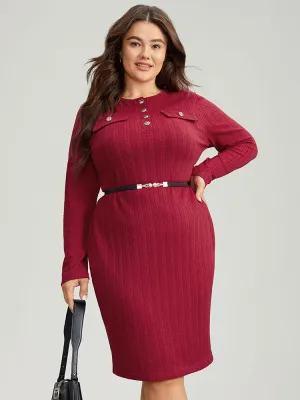 Solid Textured Metai Detail Dress