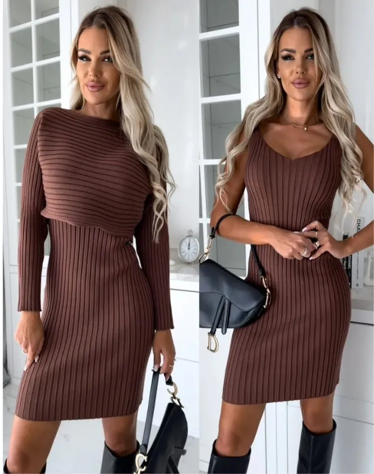 Soraya™ | Ribbed Fabric Cropped Sweater and Dress Set