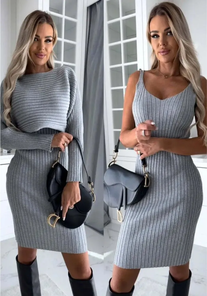 Soraya™ | Ribbed Fabric Cropped Sweater and Dress Set