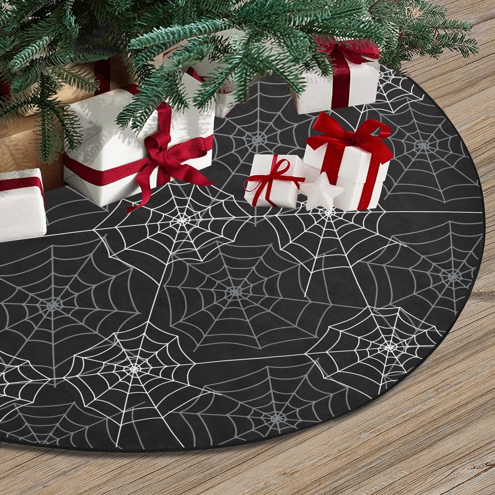 Spiderweb Halloween Tree Skirt, Black Goth Vampire Christmas Stand Base Cover Home Decor Decoration All Hallows Eve Creepy Spooky Party