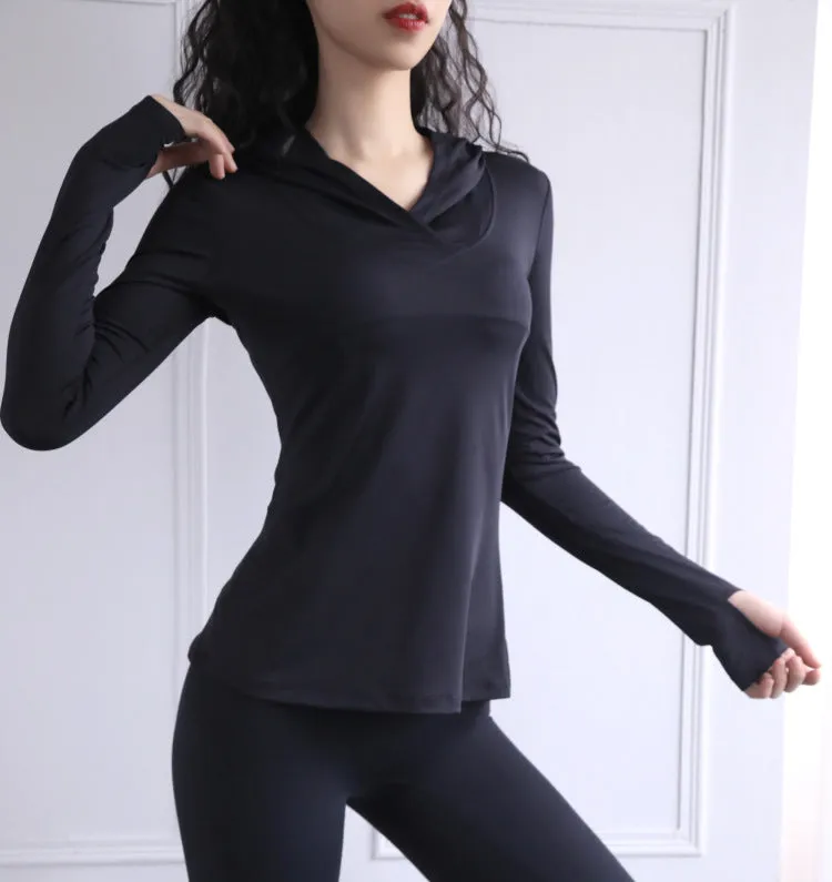 Sports Top Women Yoga Clothes Long Sleeved Sports Fitness T shirt Beauty Back Workout Clothes Hoodie