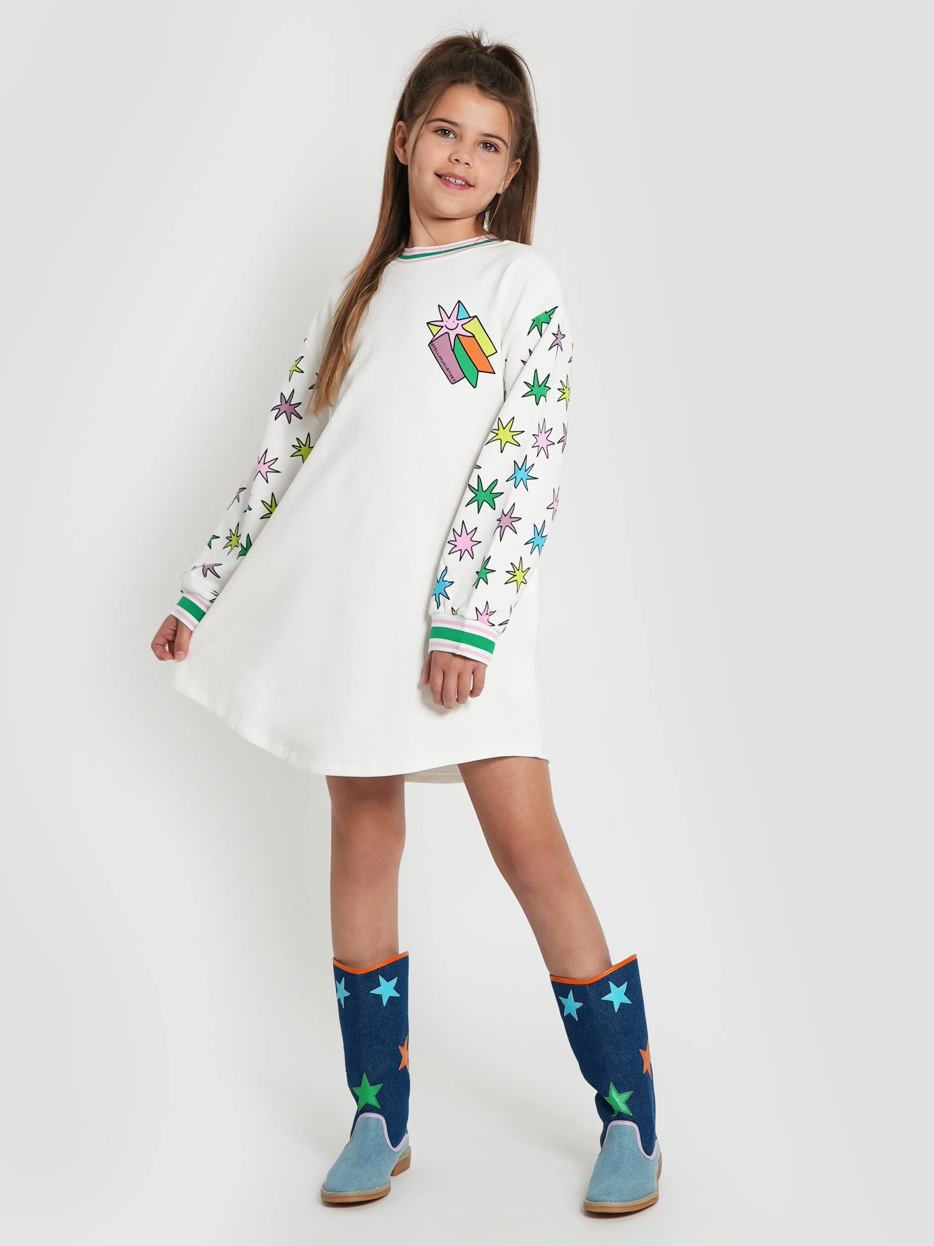 Stella McCartney Girls Star Sweater Dress in White