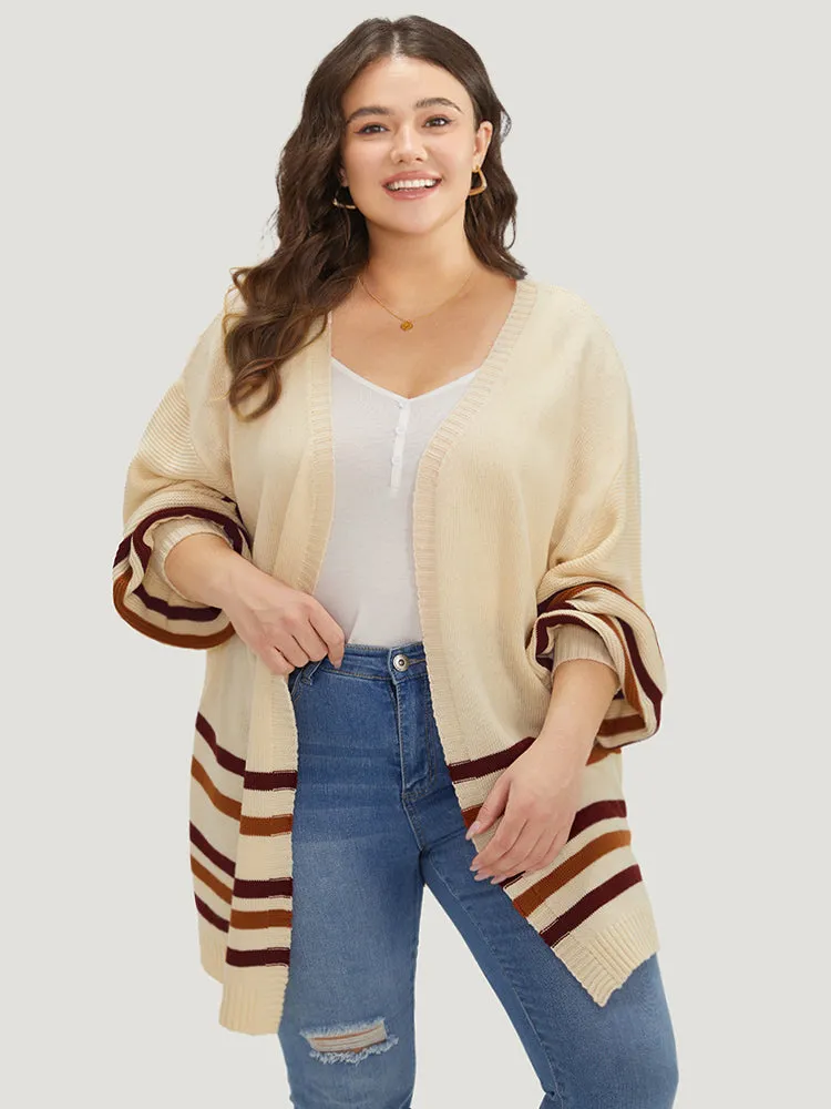 Striped Contrast Open Front Cardigan