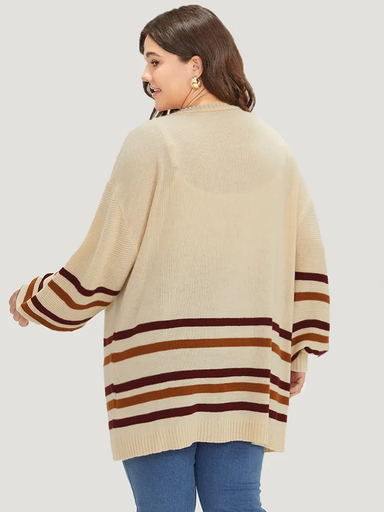 Striped Contrast Open Front Cardigan