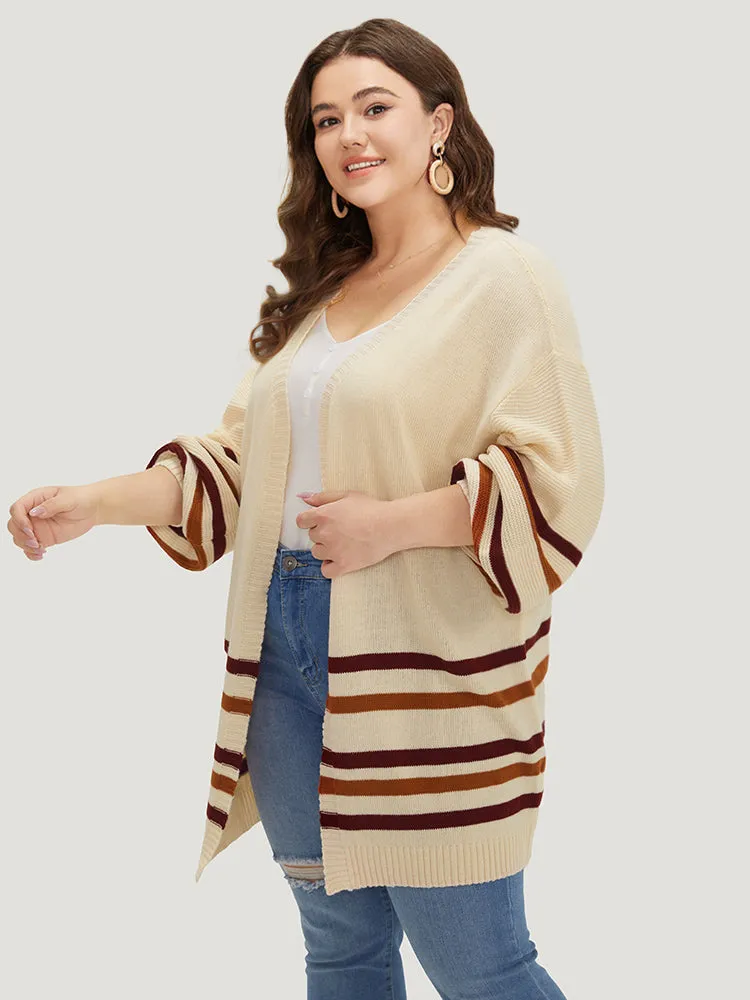 Striped Contrast Open Front Cardigan