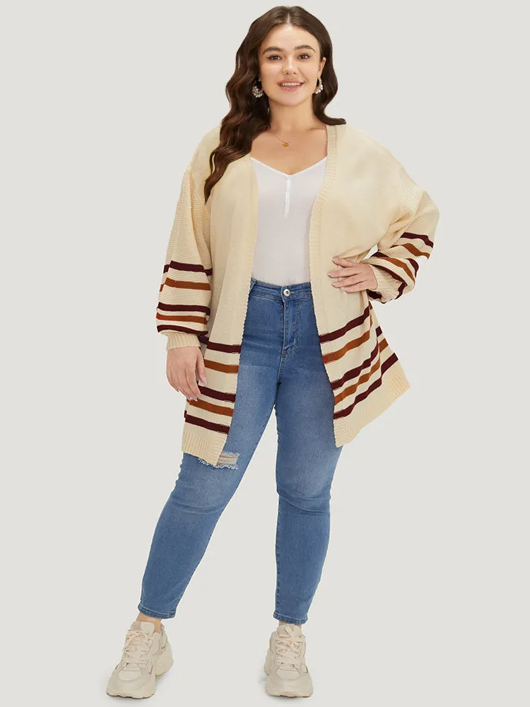 Striped Contrast Open Front Cardigan