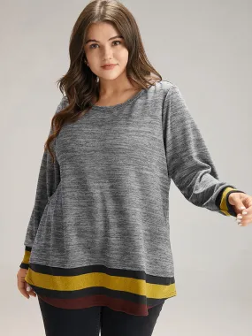 Striped Heather Patchwork Curved Hem Sweatshirt