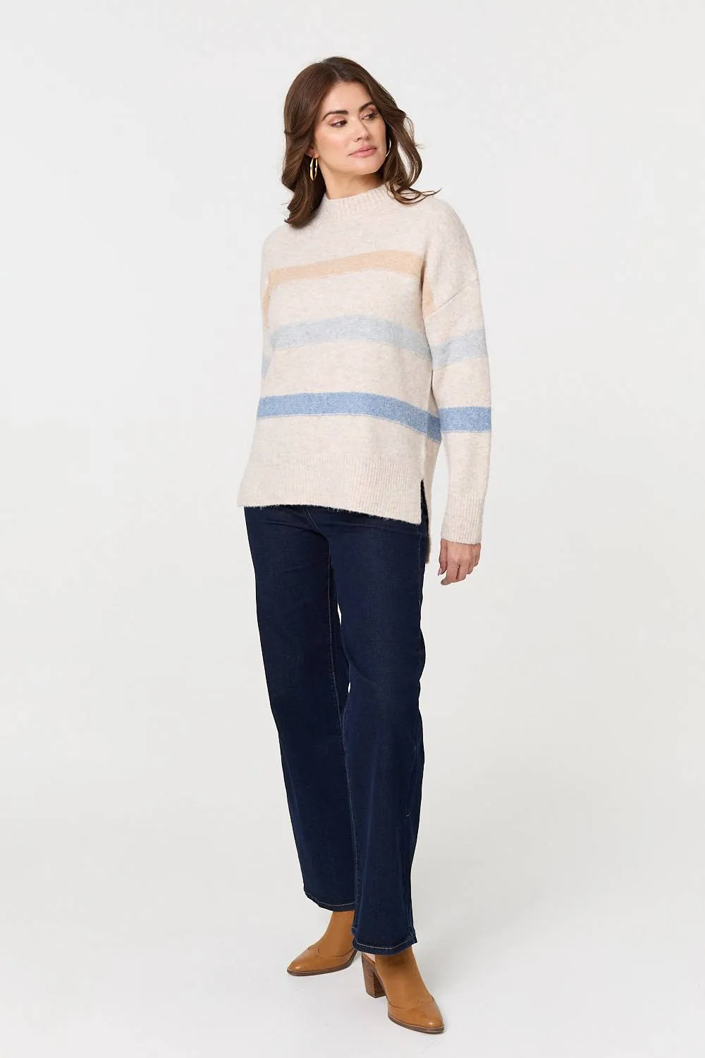 Striped High Neck Boxy Jumper