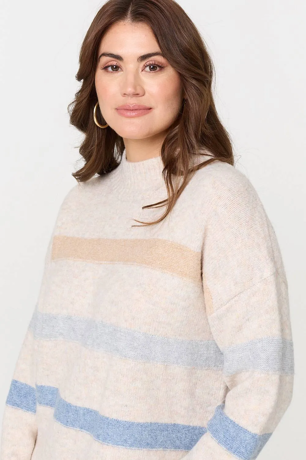 Striped High Neck Boxy Jumper