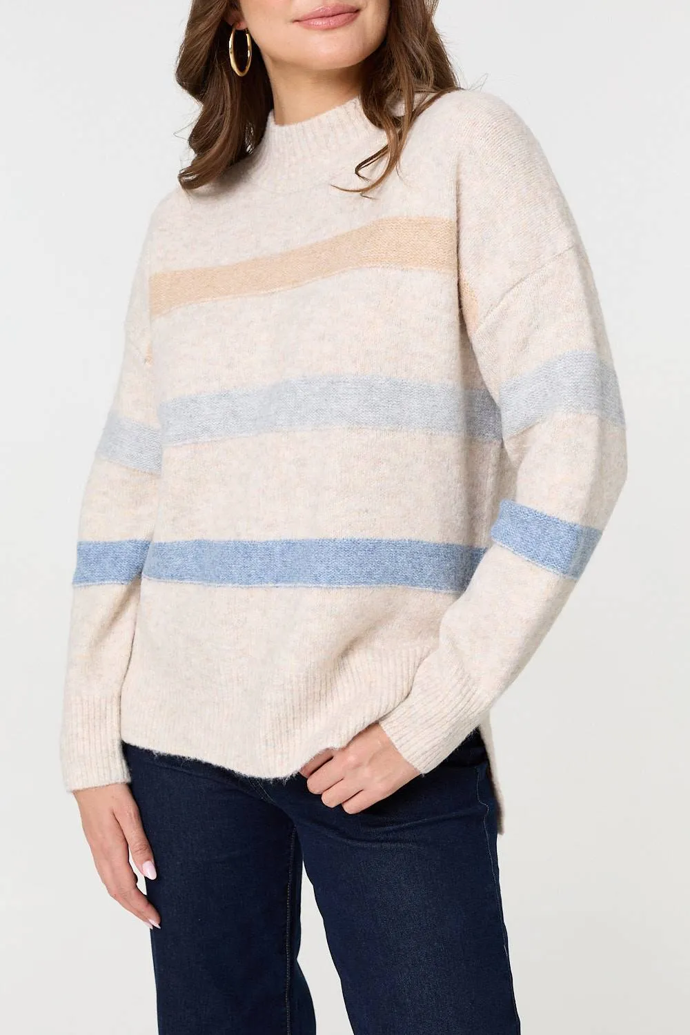 Striped High Neck Boxy Jumper