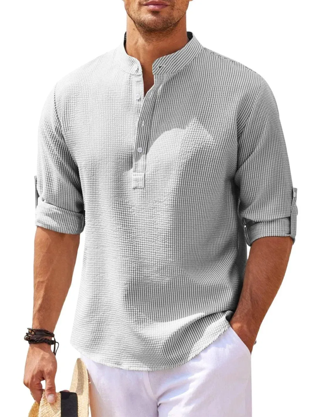 Stylish Stand Collar Long Sleeve Casual Shirt