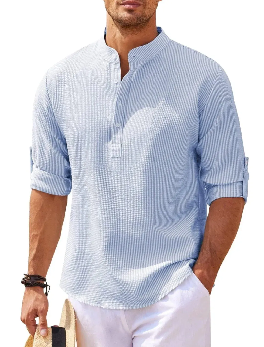 Stylish Stand Collar Long Sleeve Casual Shirt