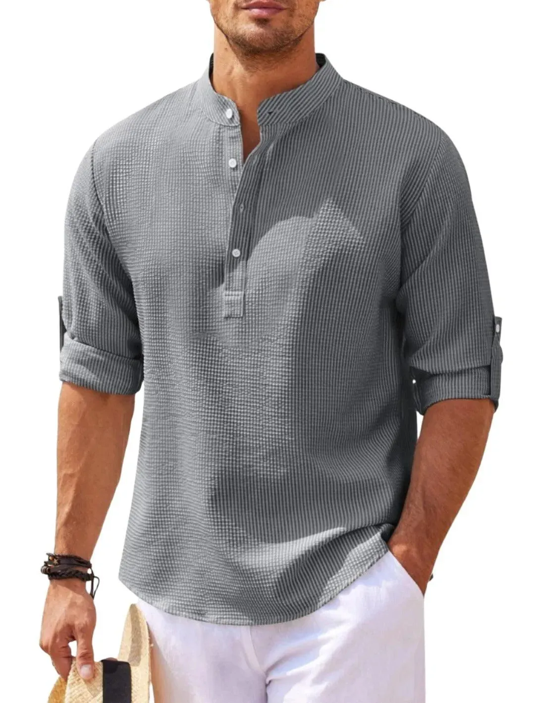 Stylish Stand Collar Long Sleeve Casual Shirt