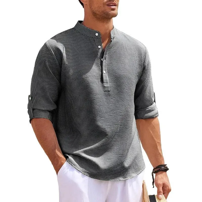 Stylish Stand Collar Long Sleeve Casual Shirt