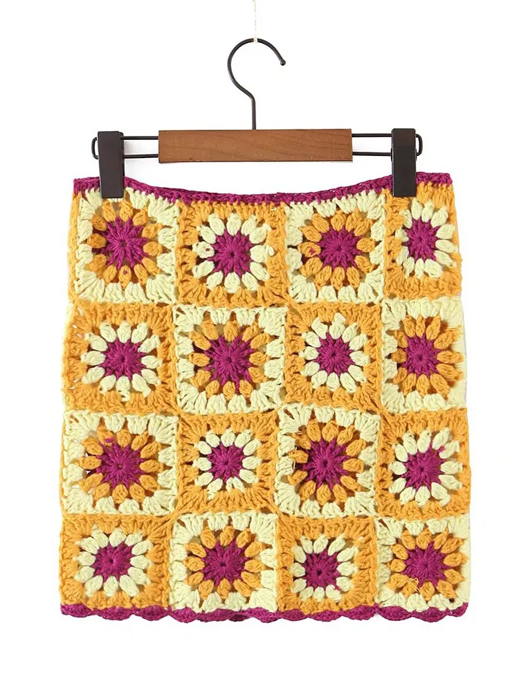 Sunflowers Granny Squares Cami Or Skirt Yellow Daisy Crochet Midrift Cami Top With Lace Up Back Mini Skirt With Drawstring Waist Great For Festivals Clubbing Bikini Swimsuit Cover Up One Size