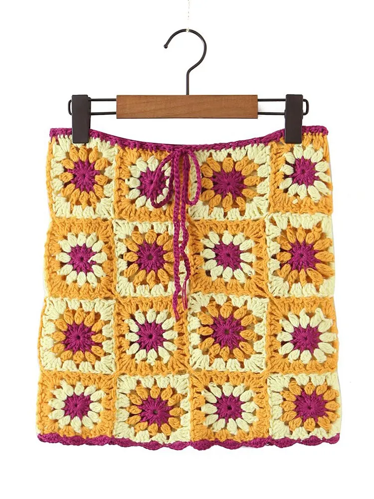 Sunflowers Granny Squares Cami Or Skirt Yellow Daisy Crochet Midrift Cami Top With Lace Up Back Mini Skirt With Drawstring Waist Great For Festivals Clubbing Bikini Swimsuit Cover Up One Size