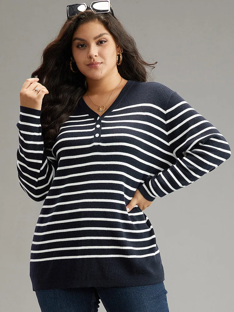 Supersoft Essentials Striped Button Through Pullover