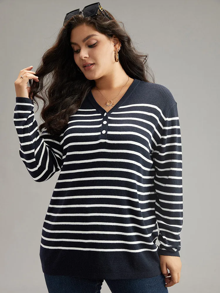 Supersoft Essentials Striped Button Through Pullover