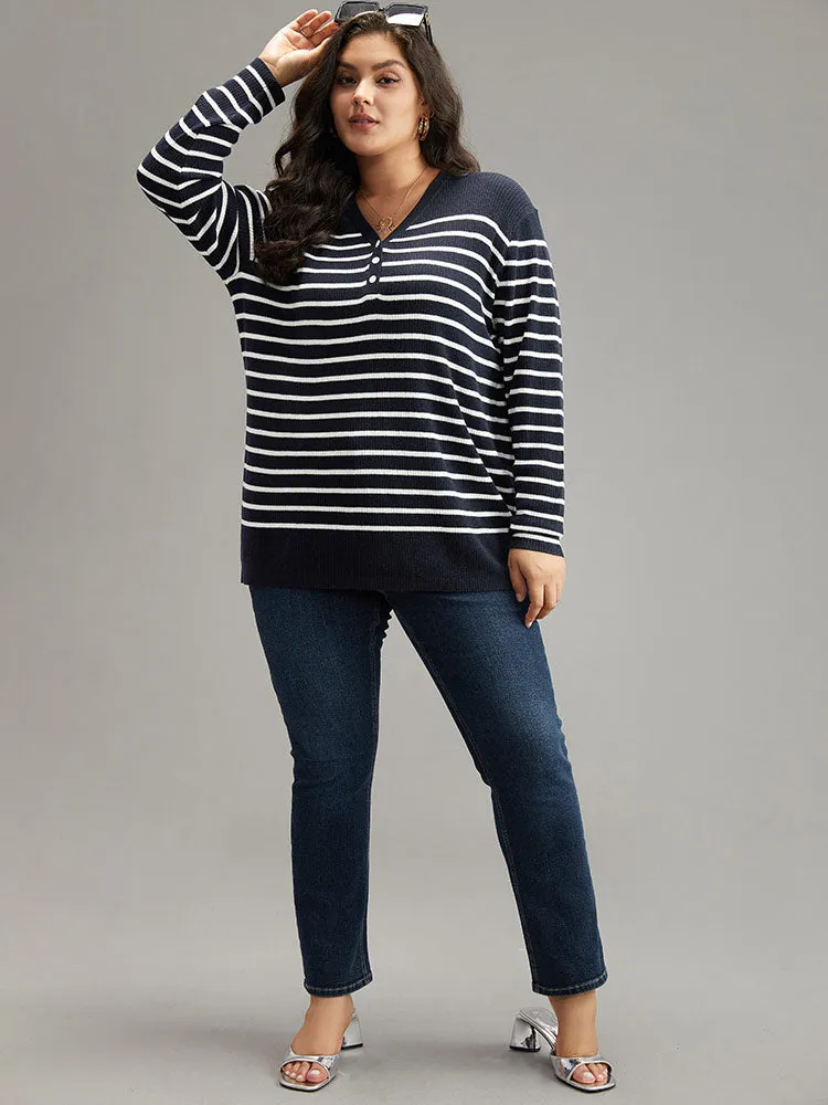 Supersoft Essentials Striped Button Through Pullover