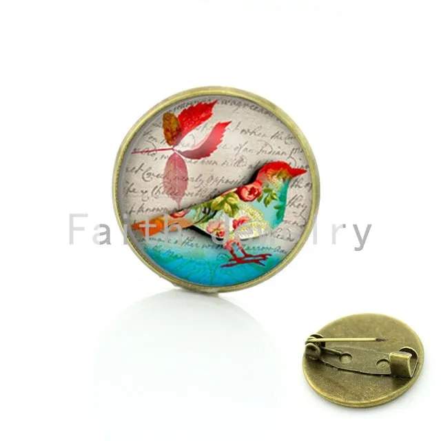 TAFREE Vintage Woman animal brooch Glass dome art picture birds brooches pins for Suit Sweater carves Animal Jewelry BP01