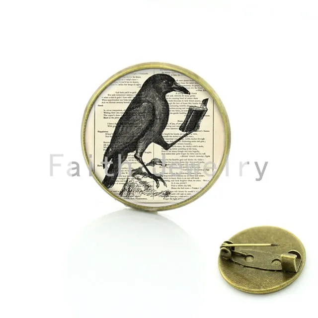 TAFREE Vintage Woman animal brooch Glass dome art picture birds brooches pins for Suit Sweater carves Animal Jewelry BP01