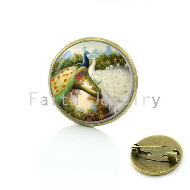 TAFREE Vintage Woman animal brooch Glass dome art picture birds brooches pins for Suit Sweater carves Animal Jewelry BP01