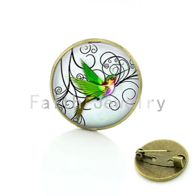 TAFREE Vintage Woman animal brooch Glass dome art picture birds brooches pins for Suit Sweater carves Animal Jewelry BP01