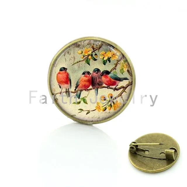 TAFREE Vintage Woman animal brooch Glass dome art picture birds brooches pins for Suit Sweater carves Animal Jewelry BP01