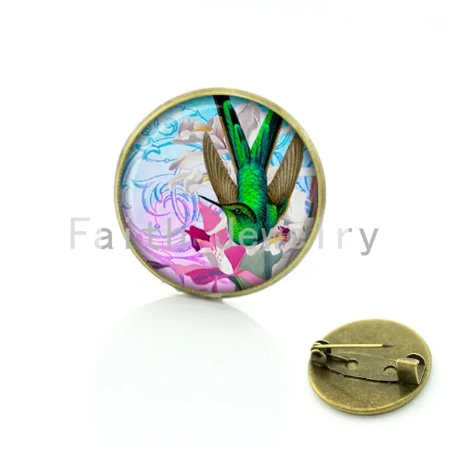 TAFREE Vintage Woman animal brooch Glass dome art picture birds brooches pins for Suit Sweater carves Animal Jewelry BP01