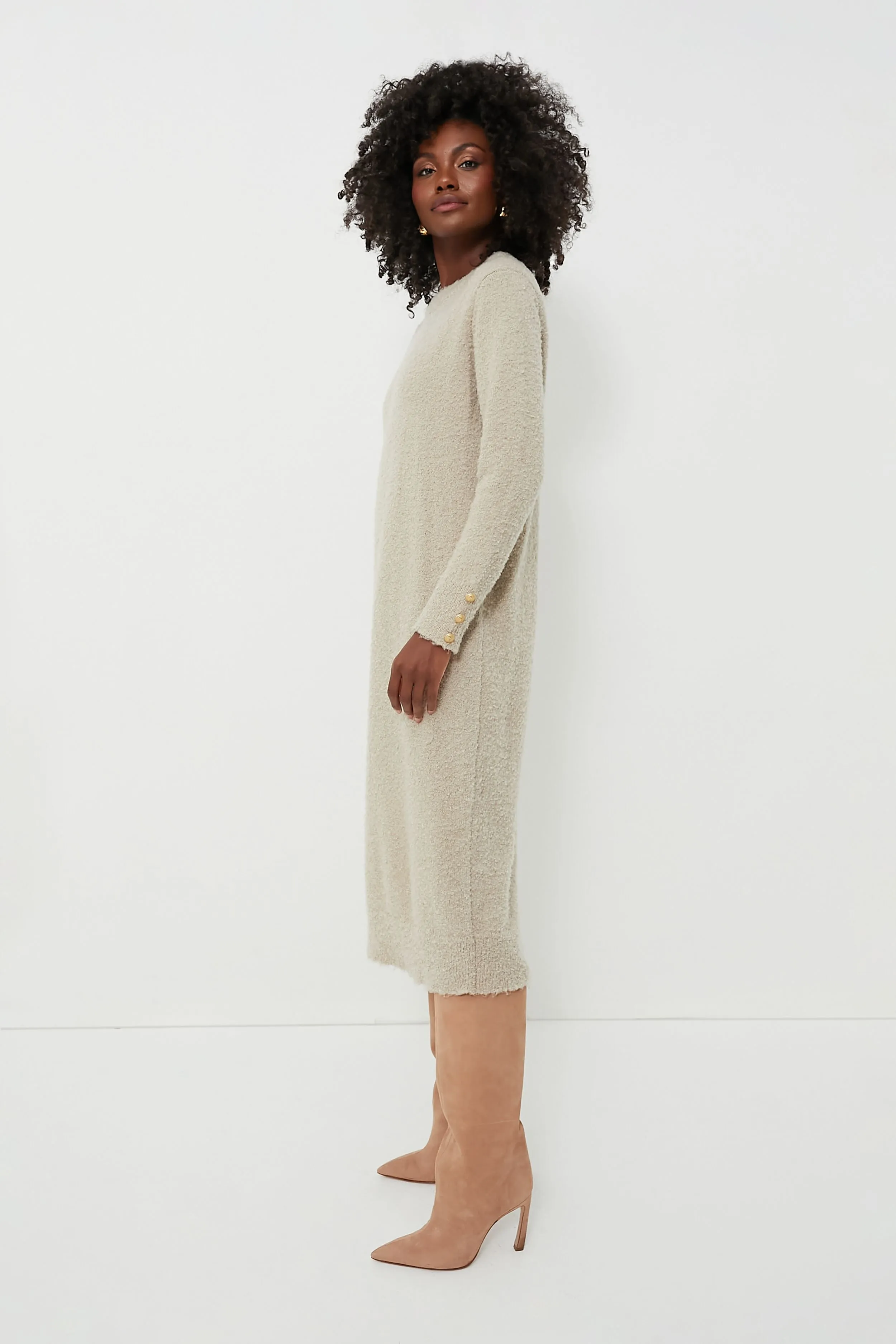 Tan Boucle Knit Nelle Dress