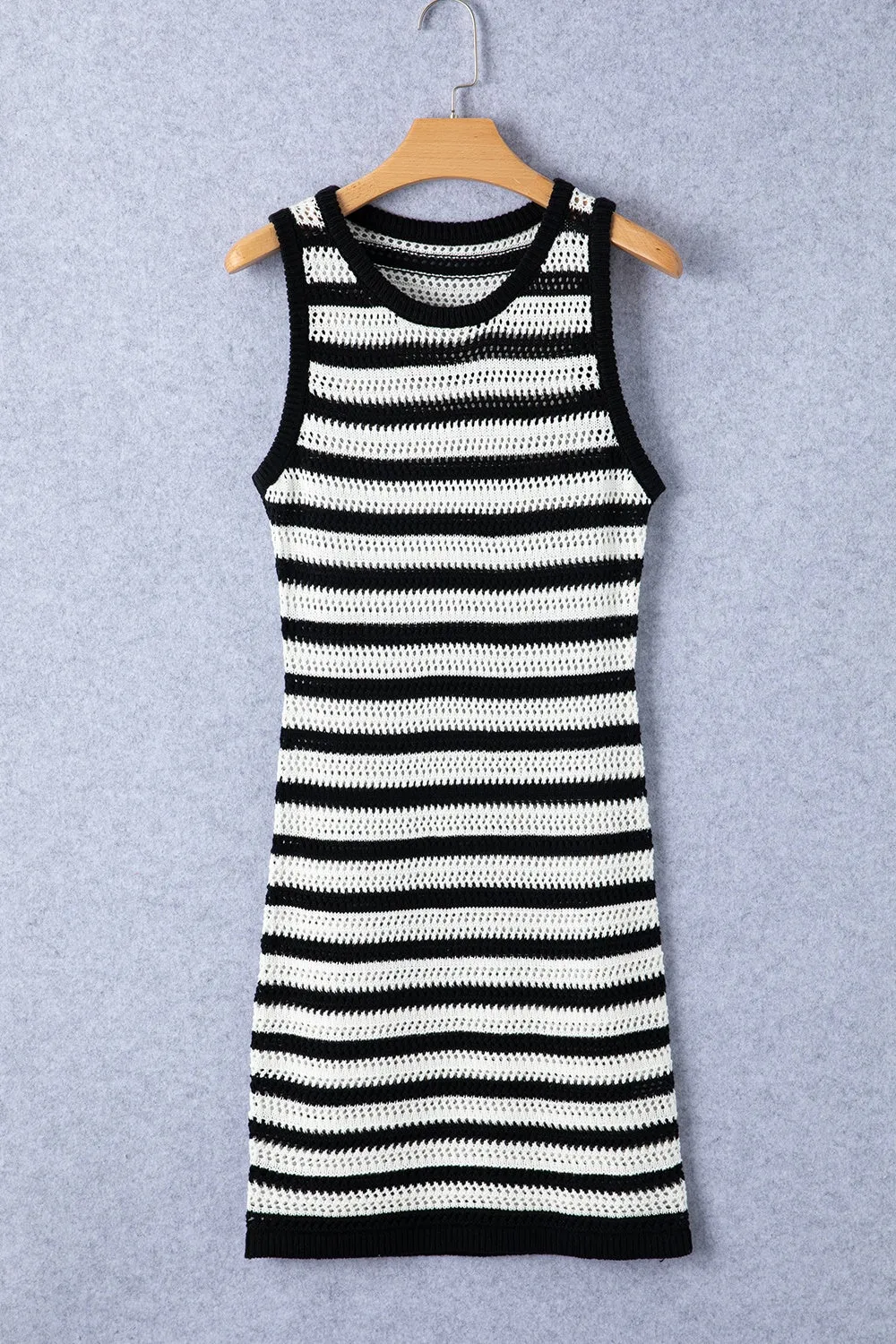 TEEK - Black White Striped Wide Strap Knit Dress