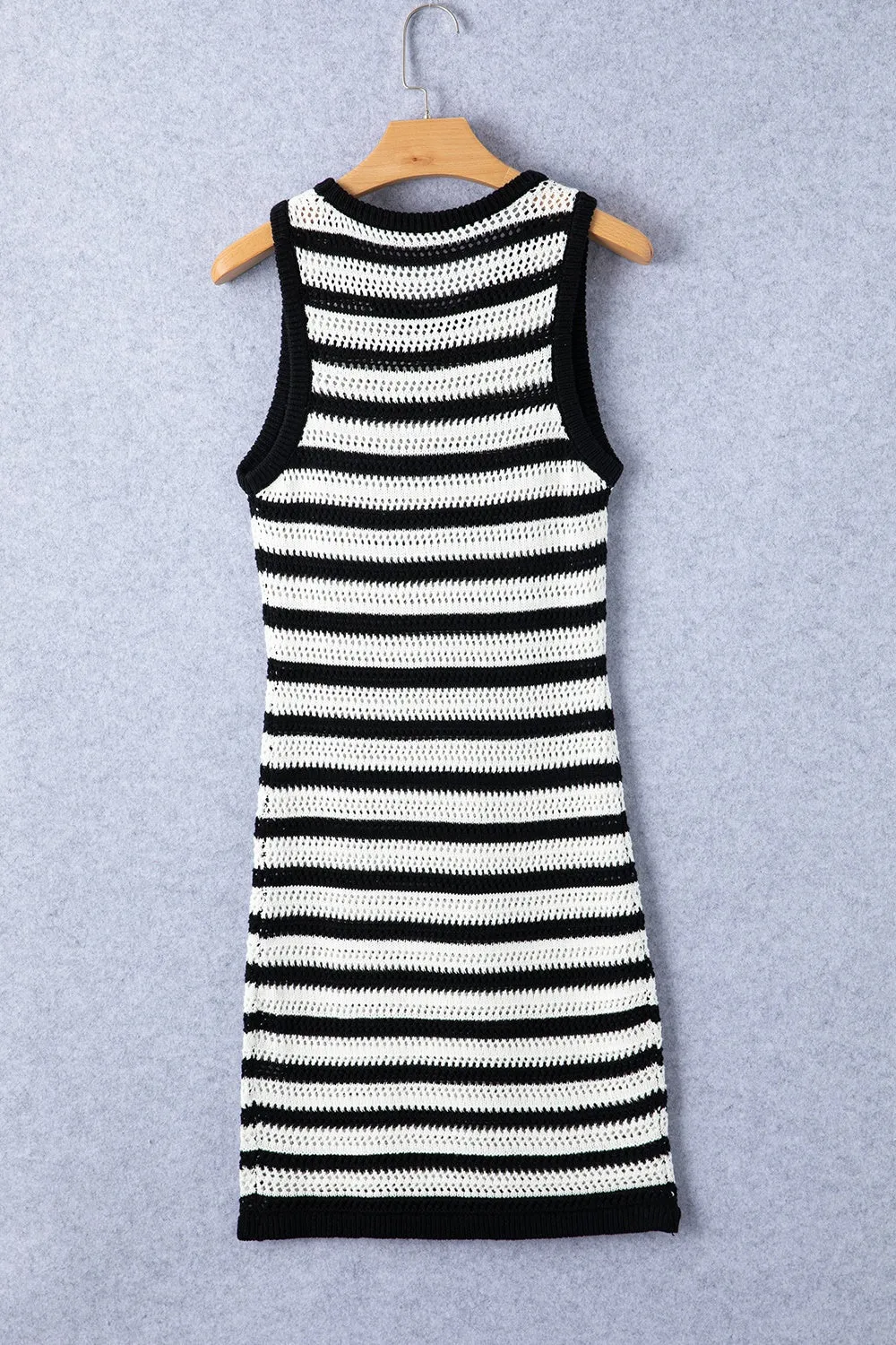 TEEK - Black White Striped Wide Strap Knit Dress