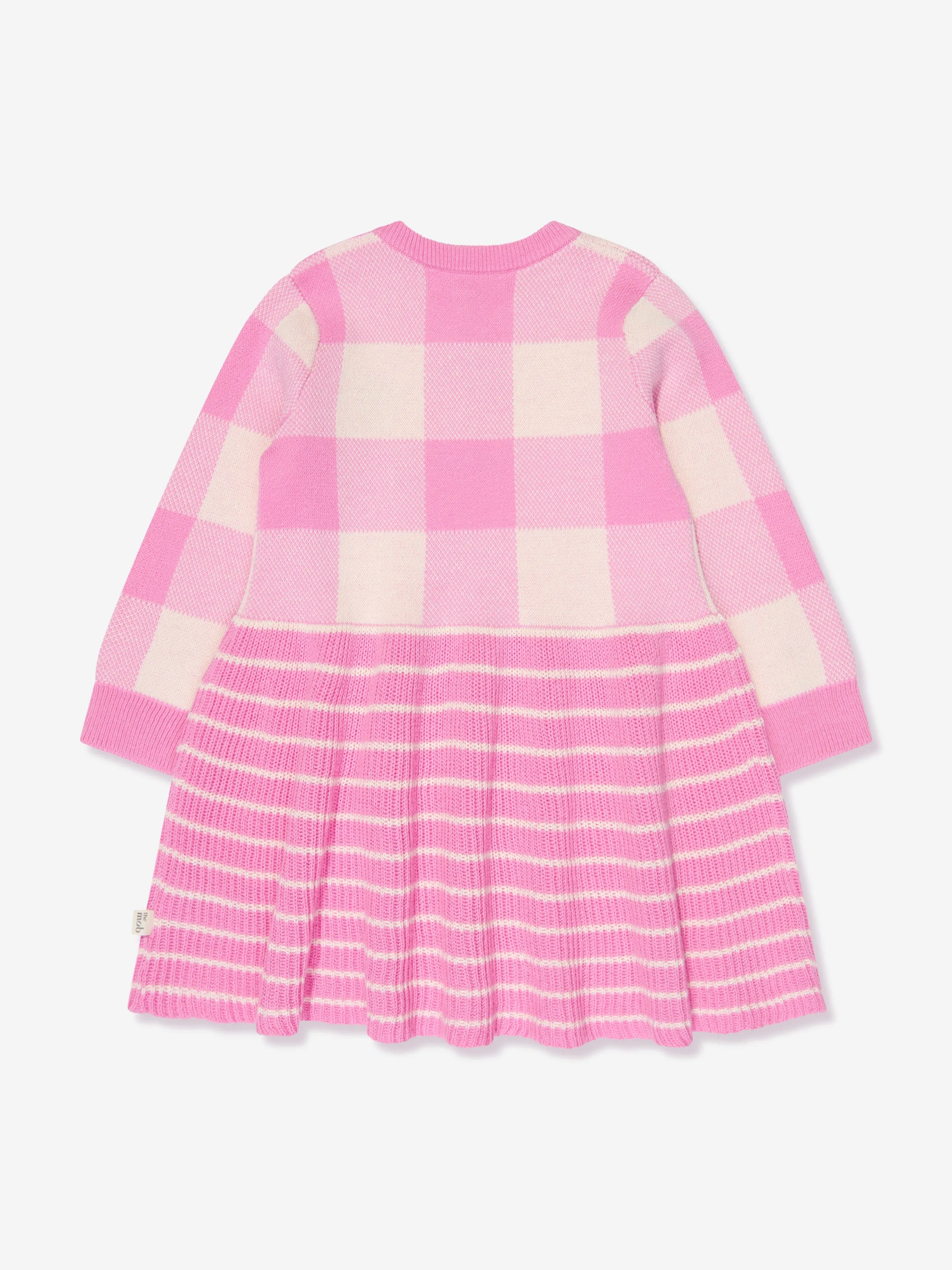 The Bonnie Mob Girls Knitted Check Jacquard Dress in Pink