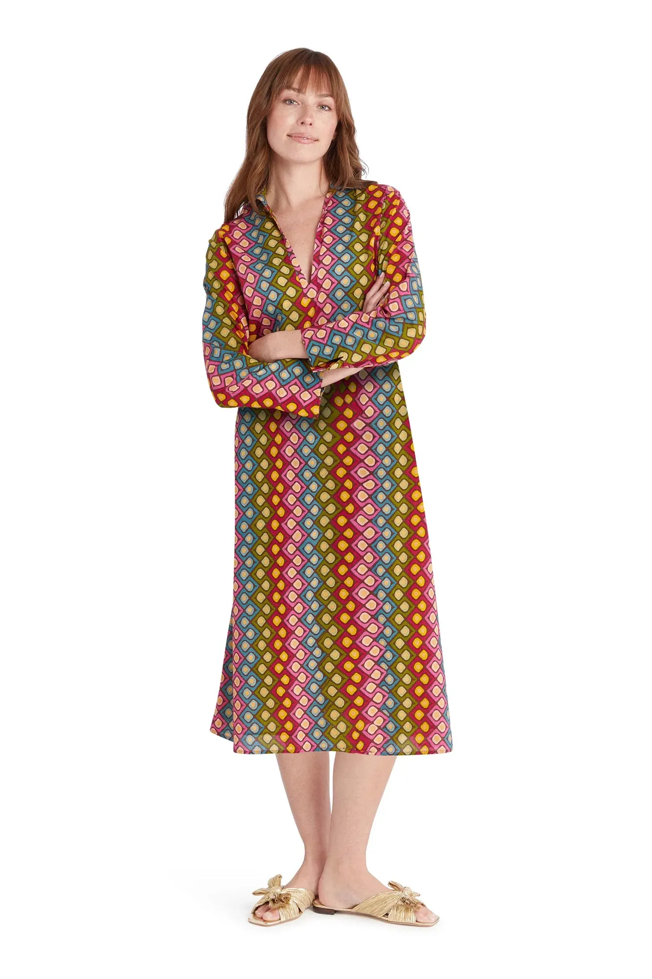 The Classic Kurta Shirt Dress - Festive Stripe