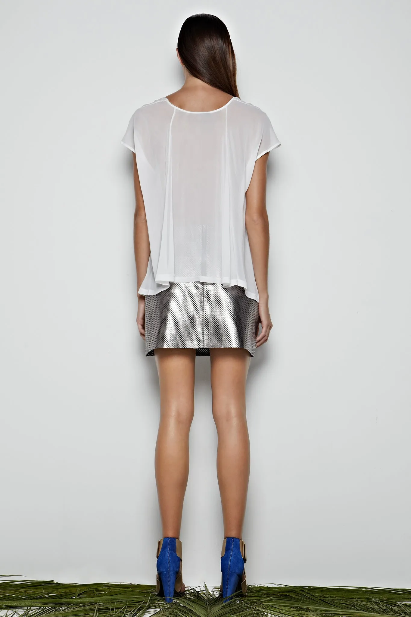 The Dakota Pencil Skirt in Silver Leather - SAMPLE