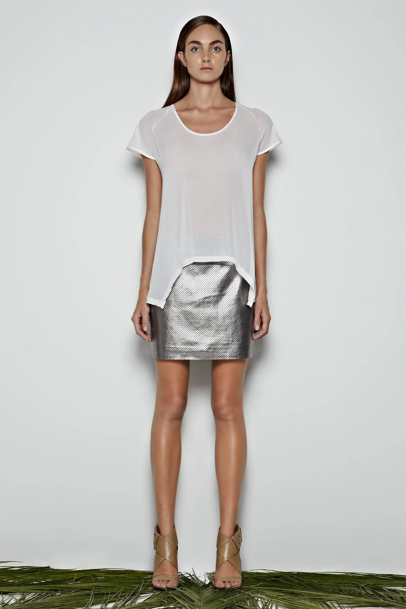 The Dakota Pencil Skirt in Silver Leather - SAMPLE