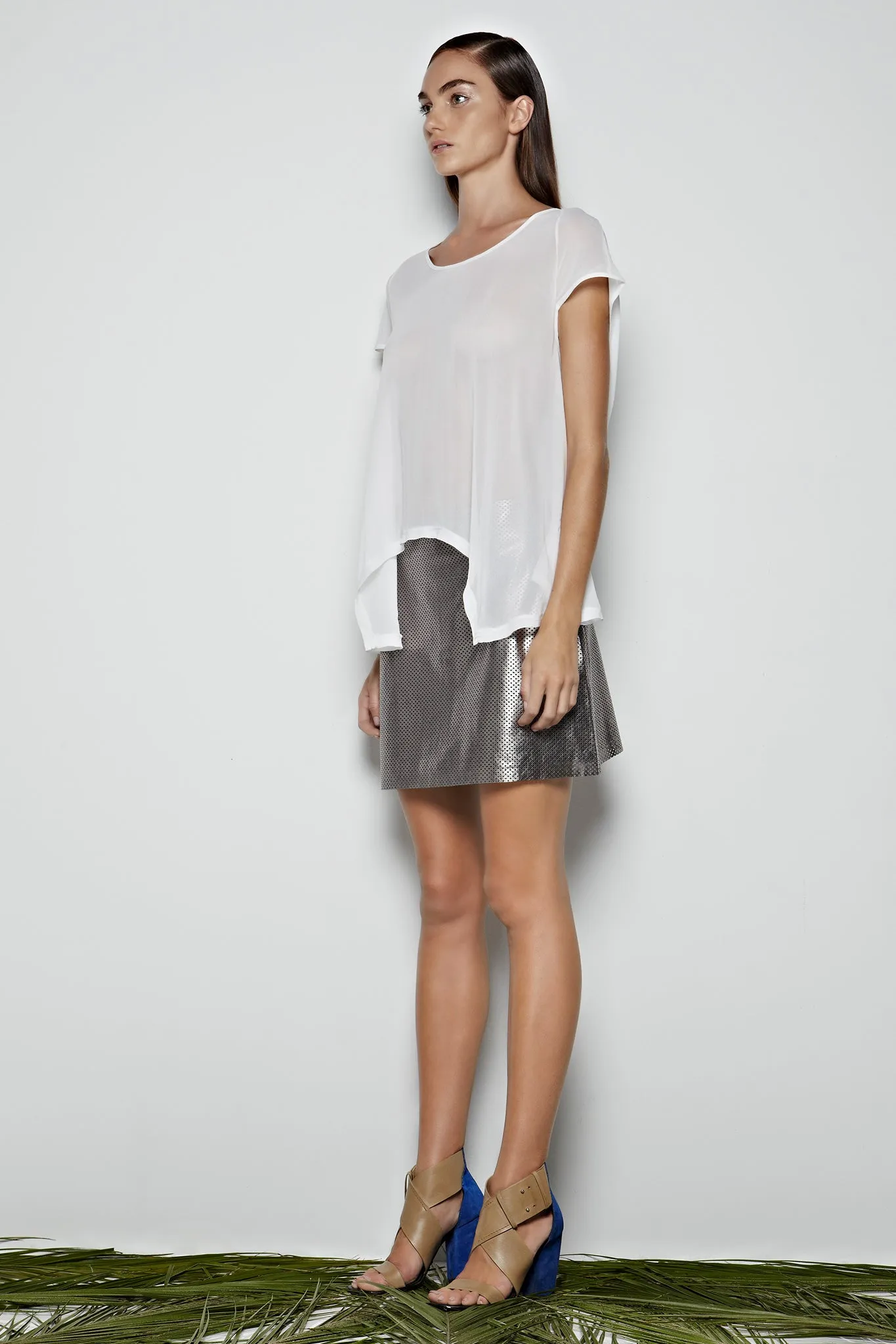 The Dakota Pencil Skirt in Silver Leather - SAMPLE