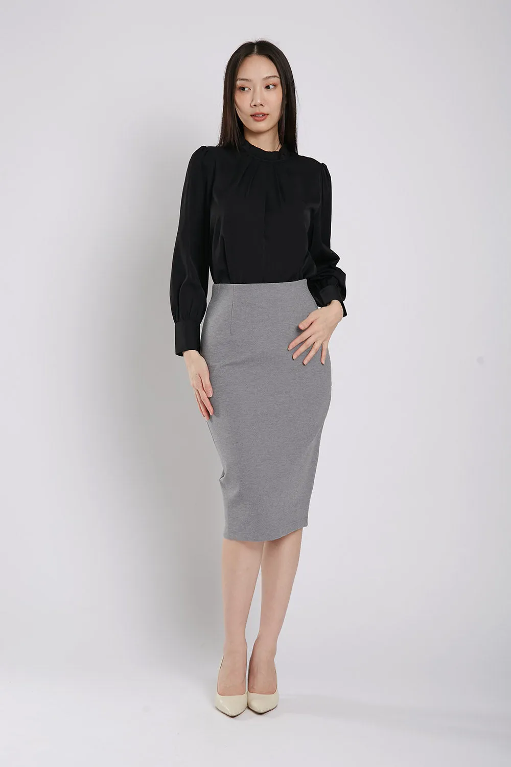 Thysha Ultra-Stretch Pencil Skirt in Grey