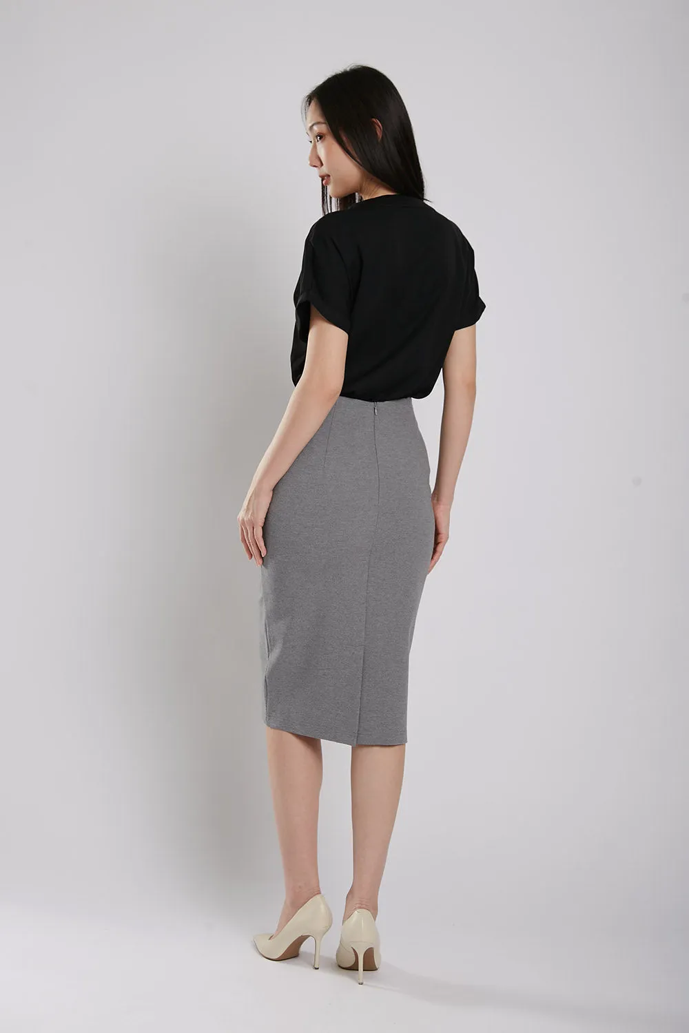 Thysha Ultra-Stretch Pencil Skirt in Grey