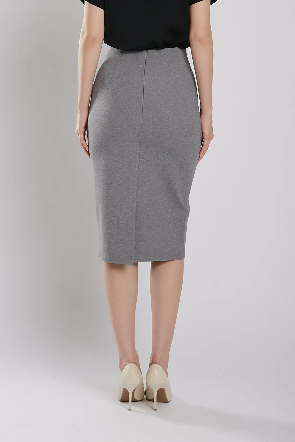 Thysha Ultra-Stretch Pencil Skirt in Grey