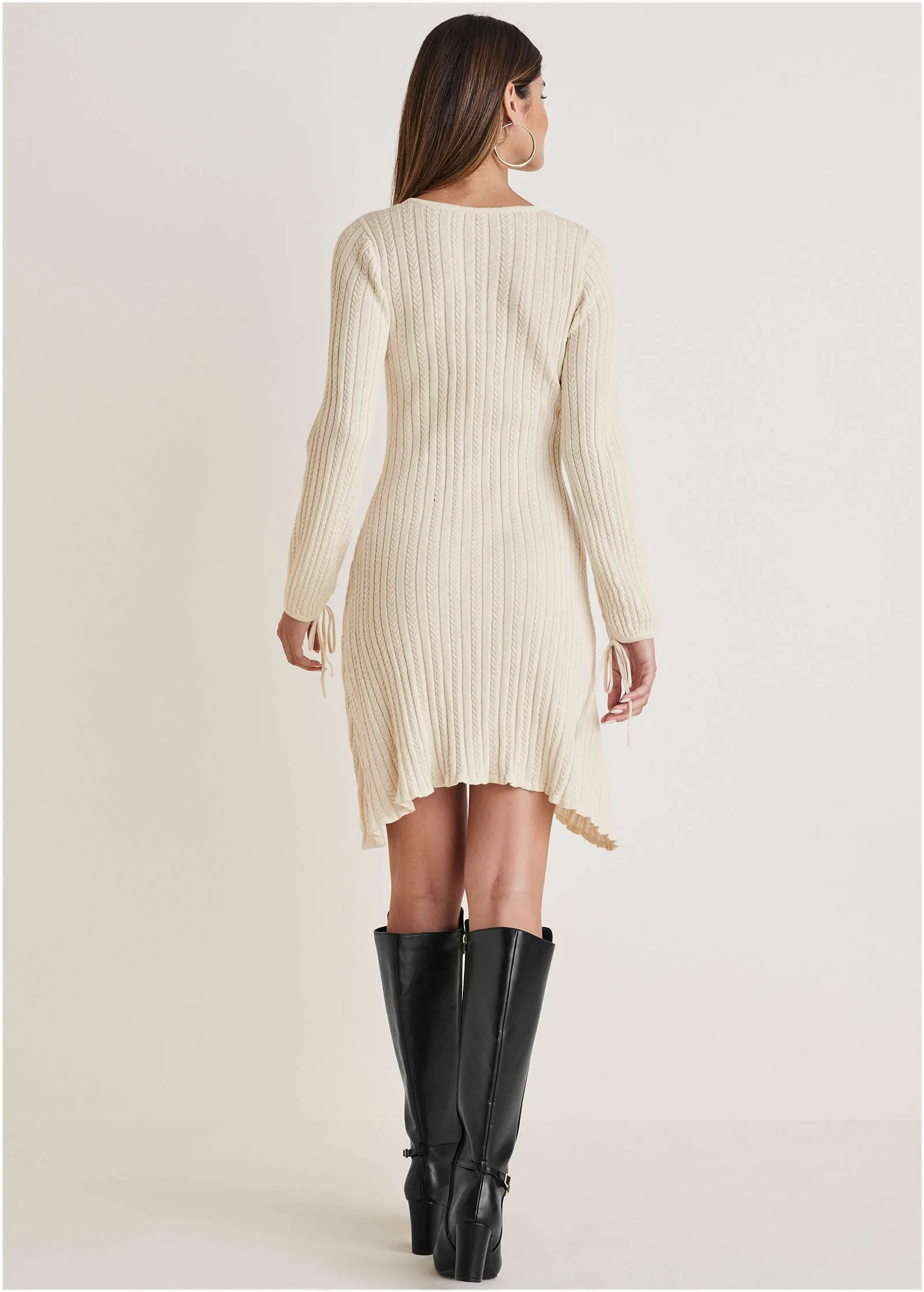 Tie Detail Mini Sweater Dress - Off White