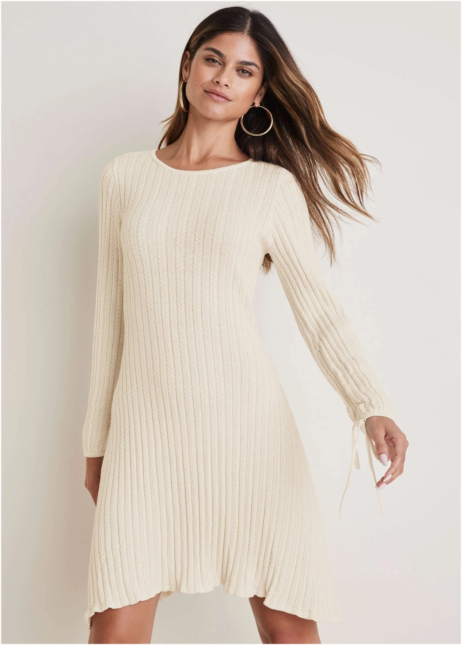 Tie Detail Mini Sweater Dress - Off White